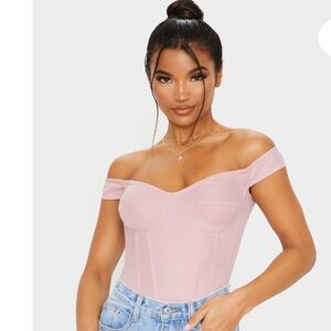 NWT PrettyLittleThing Dusty Rose Woven Frill Shoulder Corset Top Size 0